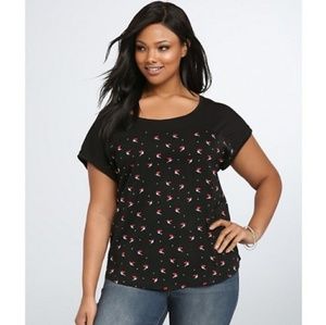 Torrid Black Dolman Hummingbird Print Top